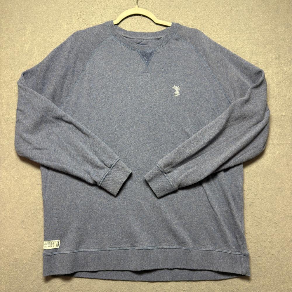 Johnnie-O Mens XL Crewneck Sweatshirt Blue Heather Raglan Logo 1987 Pullover